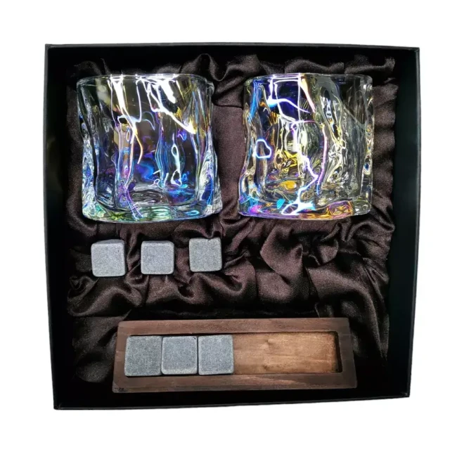 Подарочный набор для виски 2 стакана, подставка с камнями AmiroTrend ABW-311 brown pearl - фото4