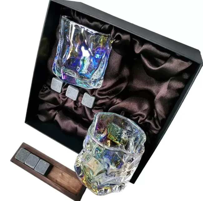 Подарочный набор для виски 2 стакана, подставка с камнями AmiroTrend ABW-311 brown pearl - фото6