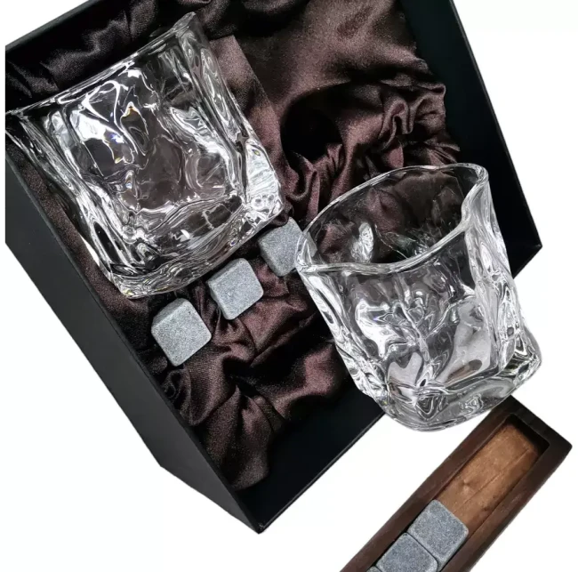 Подарочный набор для виски 2 стакана, подставка с камнями AmiroTrend ABW-311 brown crystal - фото8