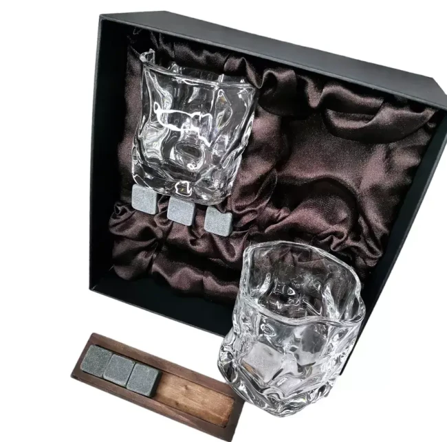 Подарочный набор для виски 2 стакана, подставка с камнями AmiroTrend ABW-311 brown crystal - фото4