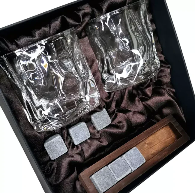 Подарочный набор для виски 2 стакана, подставка с камнями AmiroTrend ABW-311 brown crystal - фото6