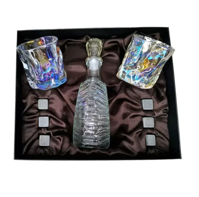 Подарочный набор для виски со штофом, 2 стакана, 6 камней AmiroTrend ABW-403 brown pearl - фото2