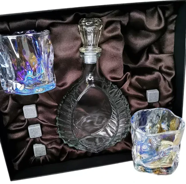 Подарочный набор для виски со штофом, 2 стакана, 6 камней AmiroTrend ABW-403 brown pearl - фото5