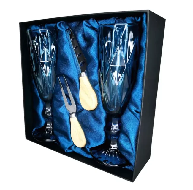 Подарочный набор для игристого и сыра, 2 бокала, нож, вилка AmiroTrend ABW-502 blue - фото7