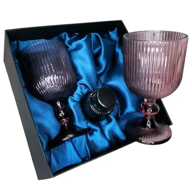 Подарочный набор для вина 2 бокала, вакуумная пробка AmiroTrend ABW-501 blue lilac - фото7