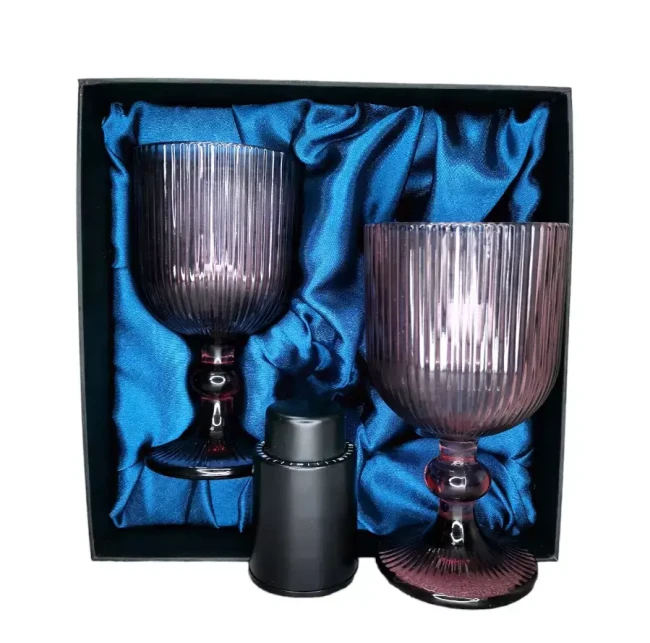 Подарочный набор для вина 2 бокала, вакуумная пробка AmiroTrend ABW-501 blue lilac - фото5