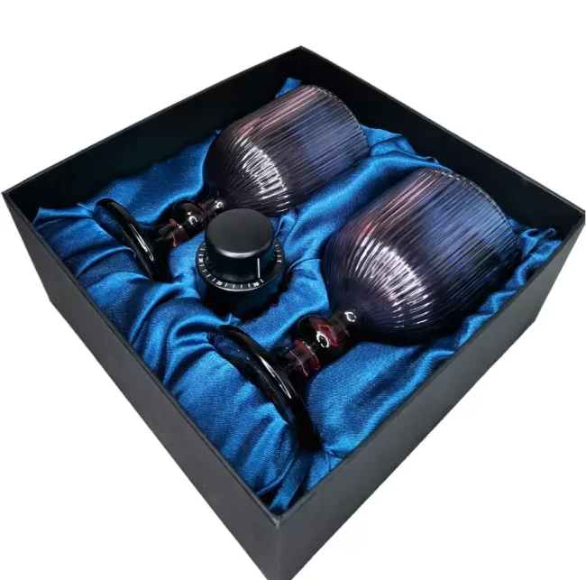 Подарочный набор для вина 2 бокала, вакуумная пробка AmiroTrend ABW-501 blue lilac - фото3