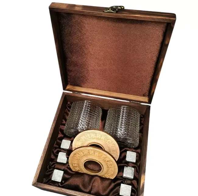 Подарочный набор с камнями для виски в деревянной шкатулке AmiroTrend ABS-205w - фото4