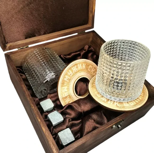 Подарочный набор с камнями для виски в деревянной шкатулке AmiroTrend ABS-205w - фото6