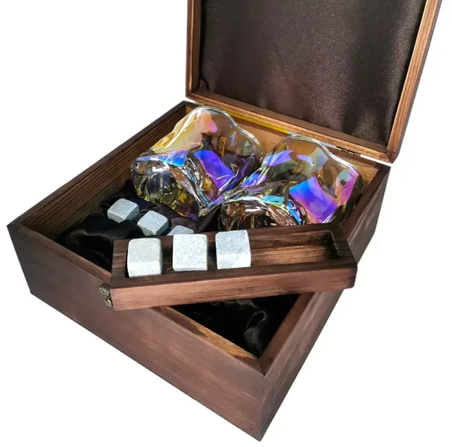 Подарочный набор для виски в деревянной шкатулке с камнями AmiroTrend ABW-304 brown pearl - фото6