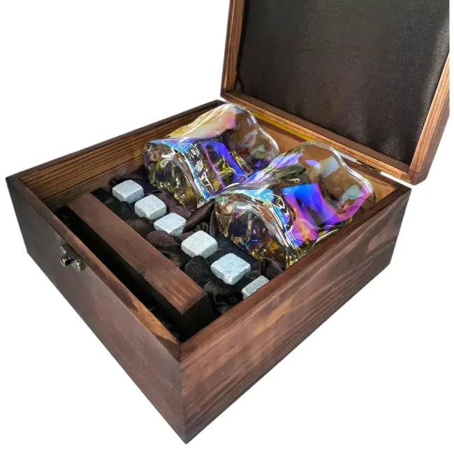 Подарочный набор для виски в деревянной шкатулке с камнями AmiroTrend ABW-304 brown pearl - фото3