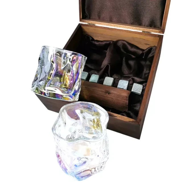 Подарочный набор для виски в деревянной шкатулке с камнями AmiroTrend ABW-304 brown pearl - фото4