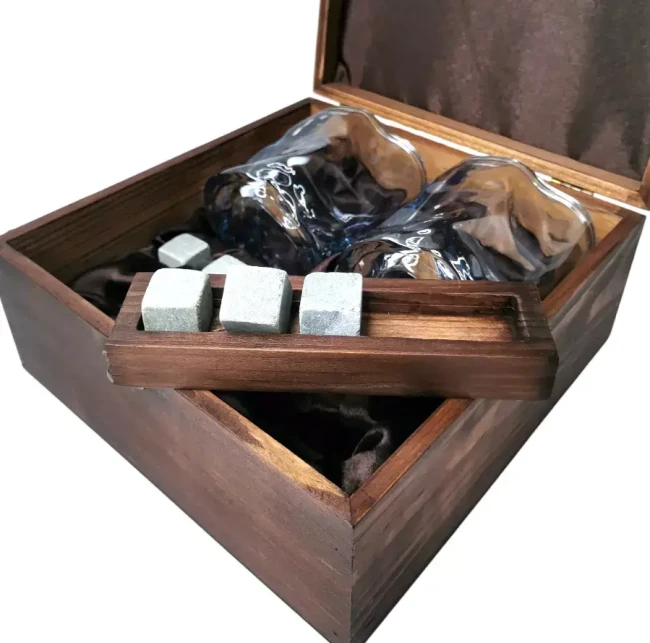 Подарочный набор для виски в деревянной шкатулке с камнями AmiroTrend ABW-304 brown transparent blue - фото9
