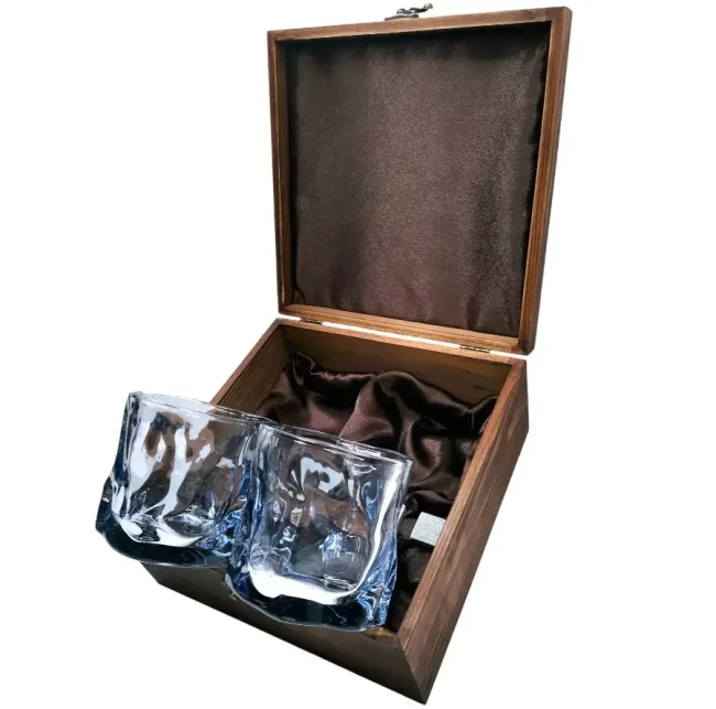 Подарочный набор для виски в деревянной шкатулке с камнями AmiroTrend ABW-304 brown transparent blue - фото2