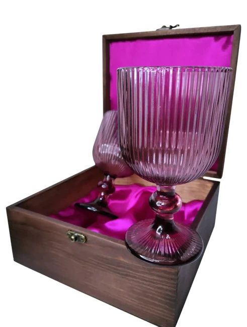 Подарочный набор для вина 2 бокала в деревянной шкатулке AmiroTrend ABW-601 fuchsia lilac - фото2