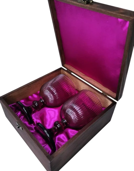 Подарочный набор для вина 2 бокала в деревянной шкатулке AmiroTrend ABW-601 fuchsia lilac - фото4
