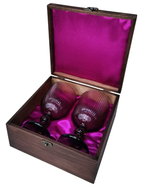 Подарочный набор для вина 2 бокала в деревянной шкатулке AmiroTrend ABW-601 fuchsia lilac - фото6