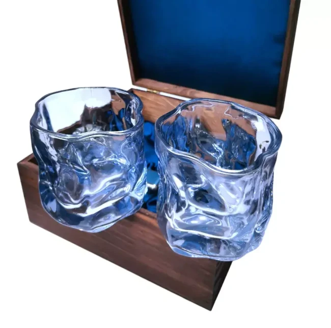 Подарочный набор 2 бокала, 2 стопки перевертыши с камнями AmiroTrend ABW-321 transparent blue - фото4