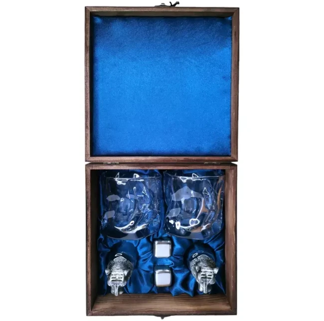 Подарочный набор 2 бокала, 2 стопки перевертыши с камнями AmiroTrend ABW-321 transparent blue - фото10