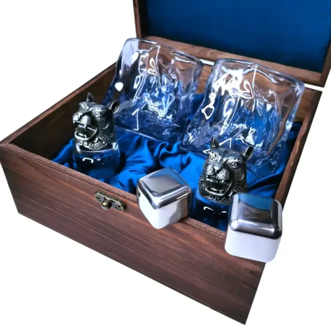 Подарочный набор 2 бокала, 2 стопки перевертыши с камнями AmiroTrend ABW-321 transparent blue - фото8