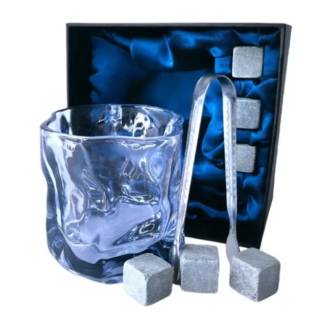 Подарочный набор 1 бокал, 3 охлаждающих камня, щипцы AmiroTrend ABW-331 blue transparent - фото2