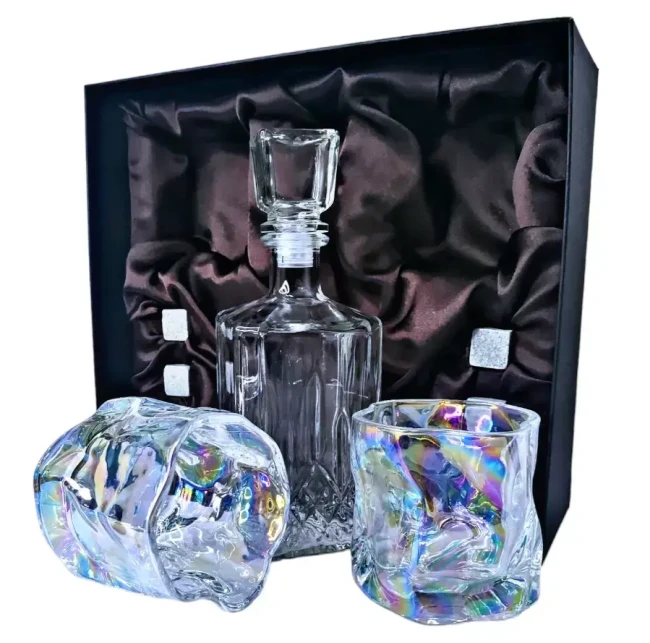 Подарочный набор для виски со штофом, 2 стакана, 6 камней AmiroTrend ABW-404 brown pearl - фото4