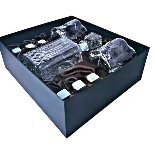 Подарочный набор для виски со штофом, 2 стакана, 6 камней AmiroTrend ABW-404 crystal - фото4