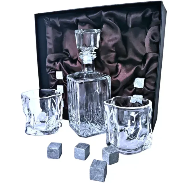 Подарочный набор для виски со штофом, 2 стакана, 6 камней AmiroTrend ABW-404 crystal - фото3