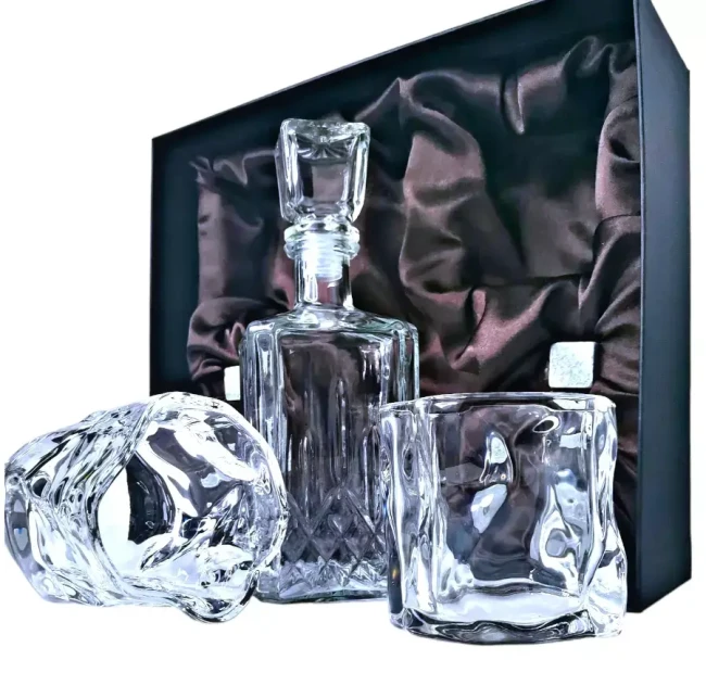 Подарочный набор для виски со штофом, 2 стакана, 6 камней AmiroTrend ABW-404 crystal - фото2