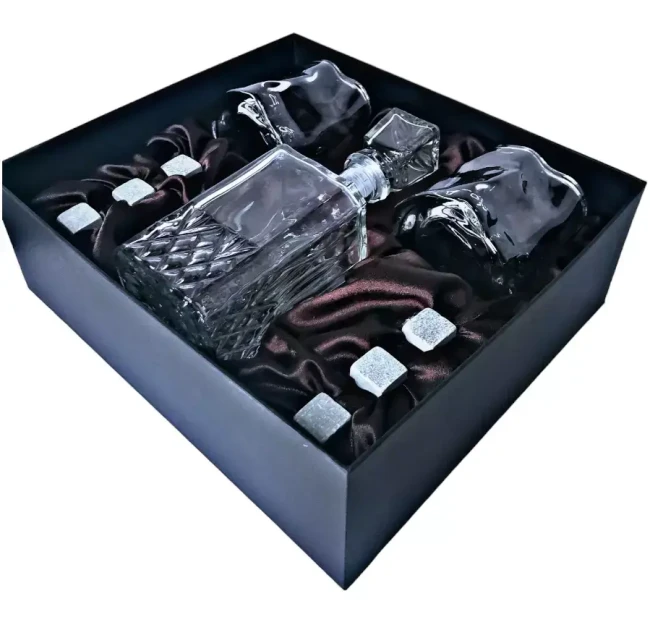 Подарочный набор для виски со штофом, 2 стакана, 6 камней AmiroTrend ABW-404 black transparent - фото3