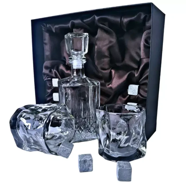 Подарочный набор для виски со штофом, 2 стакана, 6 камней AmiroTrend ABW-404 black transparent - фото2