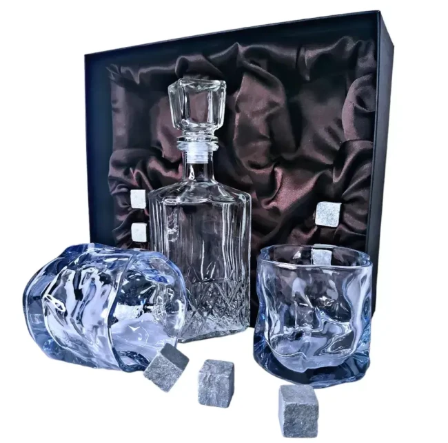 Подарочный набор для виски со штофом, 2 стакана, 6 камней AmiroTrend ABW-404 transparent blue - фото2