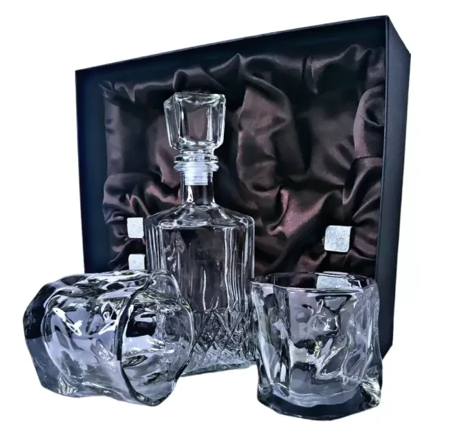 Подарочный набор для виски со штофом, 2 стакана, 6 камней AmiroTrend ABW-404 black transparent - фото4