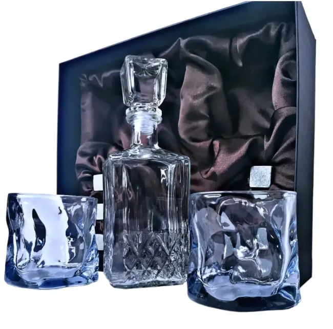 Подарочный набор для виски со штофом, 2 стакана, 6 камней AmiroTrend ABW-404 transparent blue - фото5