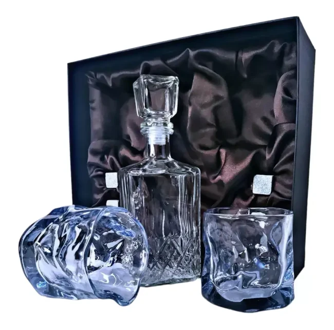 Подарочный набор для виски со штофом, 2 стакана, 6 камней AmiroTrend ABW-404 transparent blue - фото7