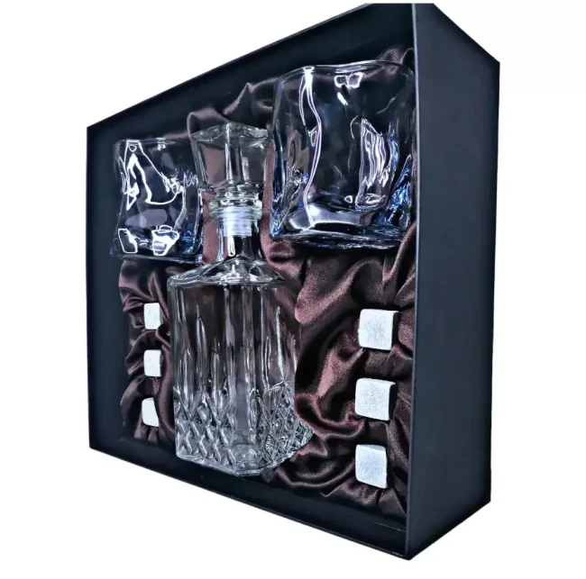 Подарочный набор для виски со штофом, 2 стакана, 6 камней AmiroTrend ABW-404 transparent blue - фото4