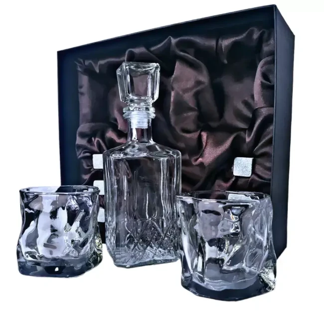 Подарочный набор для виски со штофом, 2 стакана, 6 камней AmiroTrend ABW-404 black transparent - фото7