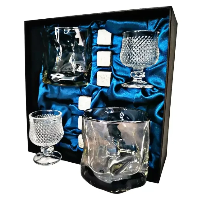 Подарочный набор 2 бокала, 2 рюмки с 6 камнями AmiroTrend ABW-351 transparent black - фото5