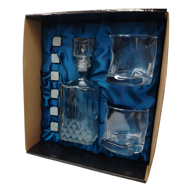 Подарочный набор для виски со штофом, 2 стакана, 6 камней AmiroTrend ABW-402 blue crystal - фото2