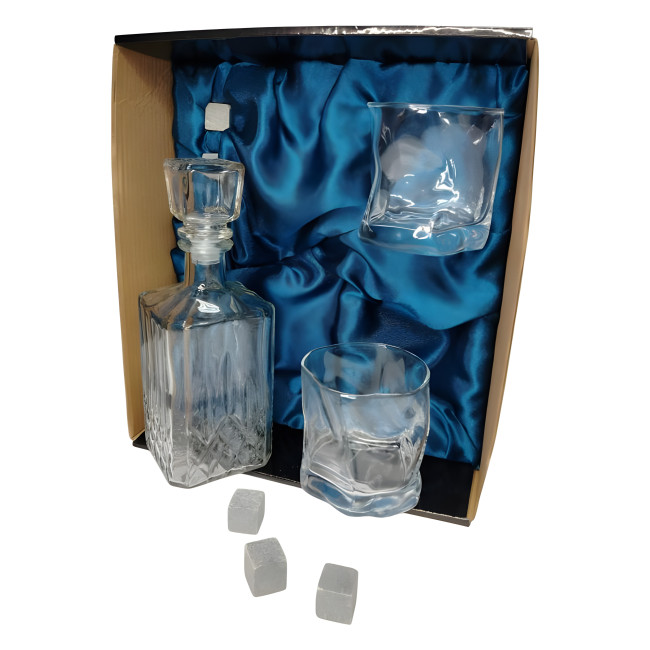 Подарочный набор для виски со штофом, 2 стакана, 6 камней AmiroTrend ABW-402 blue crystal - фото4