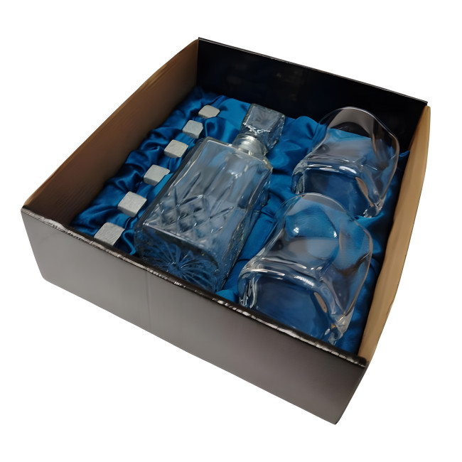 Подарочный набор для виски со штофом, 2 стакана, 6 камней AmiroTrend ABW-402 blue crystal - фото3