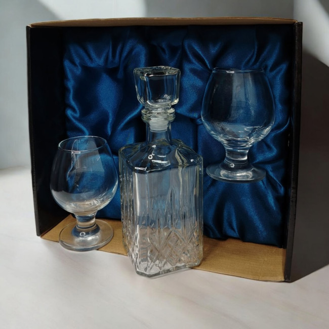 Подарочный набор для коньяка со штофом, 2 бокала AmiroTrend ABW-420 blue crystal - фото