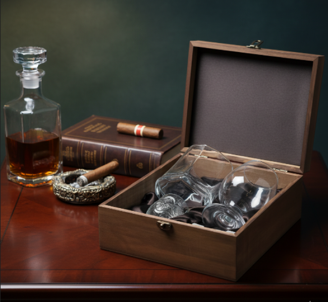 Подарочный набор 1 стакан для виски,1 коньячный бокал,1 рюмка,3 камня AmiroTrend ABW-705 transparent - фото