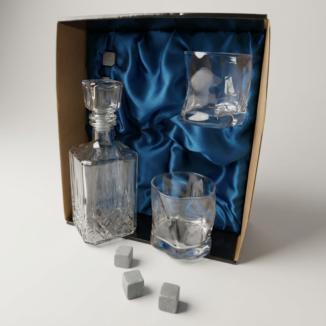 Подарочный набор для виски со штофом, 2 стакана, 6 камней AmiroTrend ABW-402 blue crystal - фото3