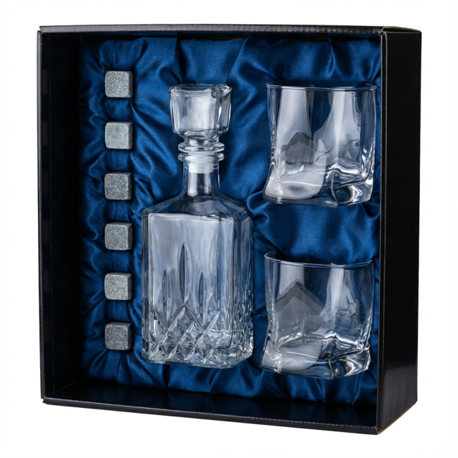 Подарочный набор для виски со штофом, 2 стакана, 6 камней AmiroTrend ABW-402 blue crystal - фото2