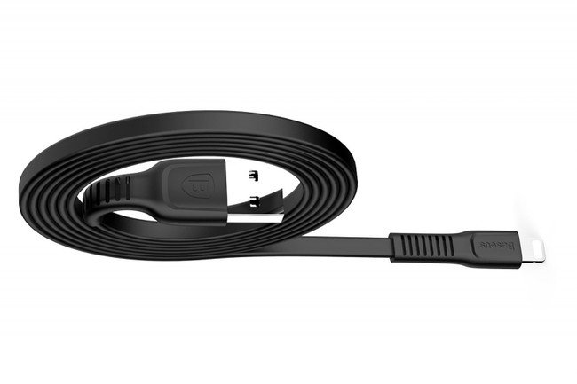 Кабель USB Lightning для Apple Baseus CALZY-B01 плоский 2A 1 метр черный - фото3