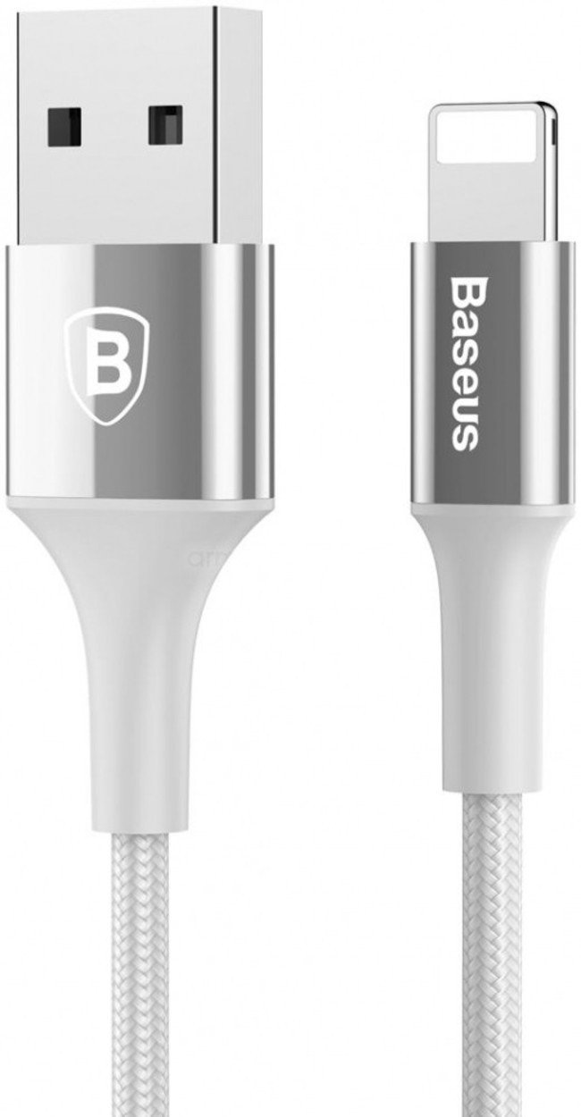 Кабель USB Lightning для Apple Baseus CALSY-0S металлические коннекторы 2A 1 метр серебристый - фото