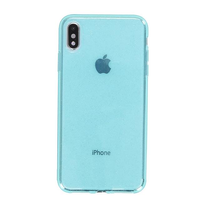 Чехол для Apple iPhone X / Xs гелевый с блестками BOOSTAR голубой - фото