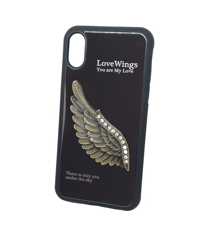 Чехол для Apple iPhone X / Xs гелевый с металлической вставкой Love Wings черный - фото