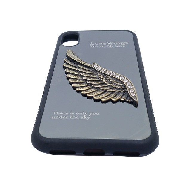 Чехол для Apple iPhone X / Xs гелевый с металлической вставкой Love Wings черный